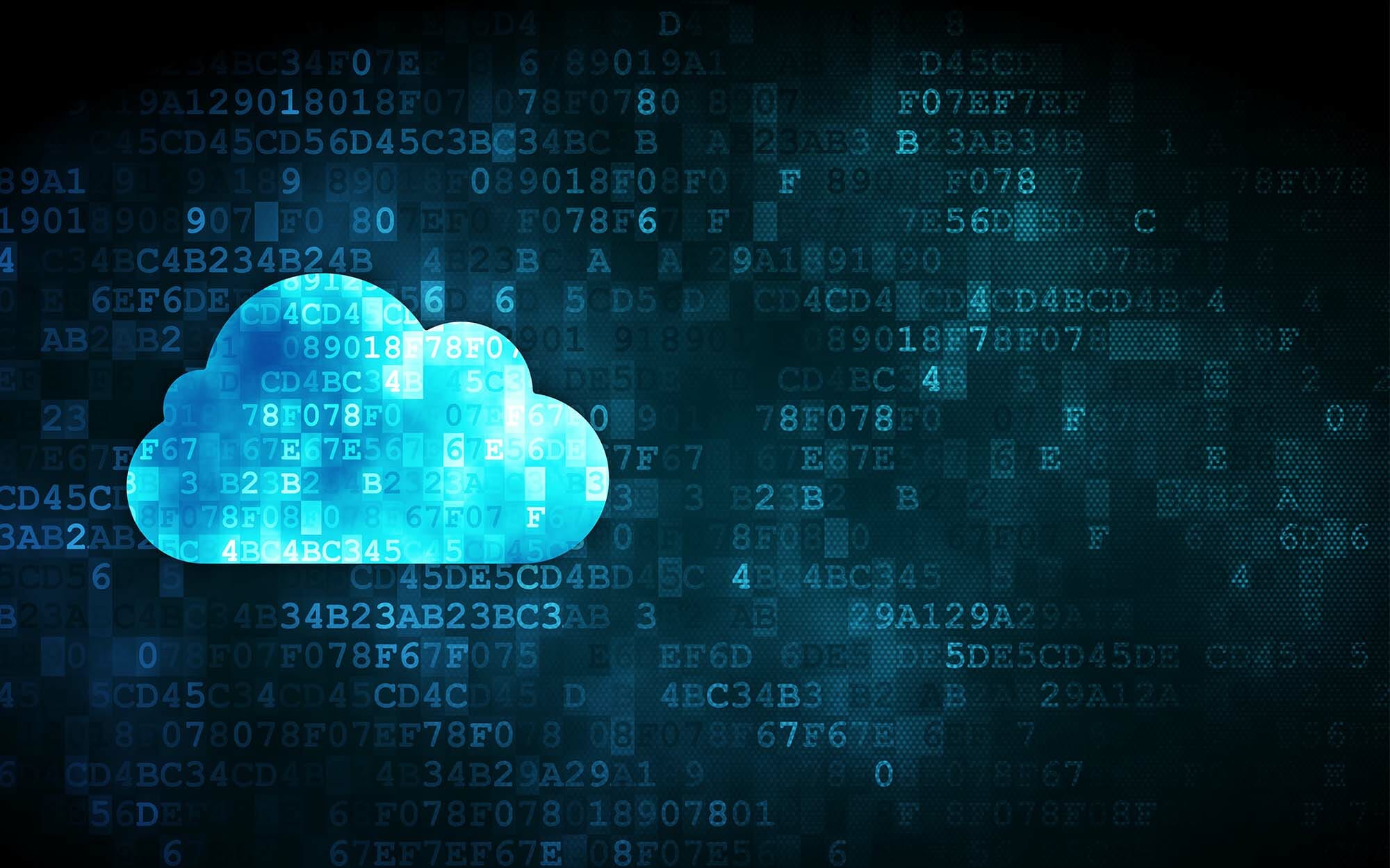 blue cloud graphic on dark background with coding letters and number over the whole image